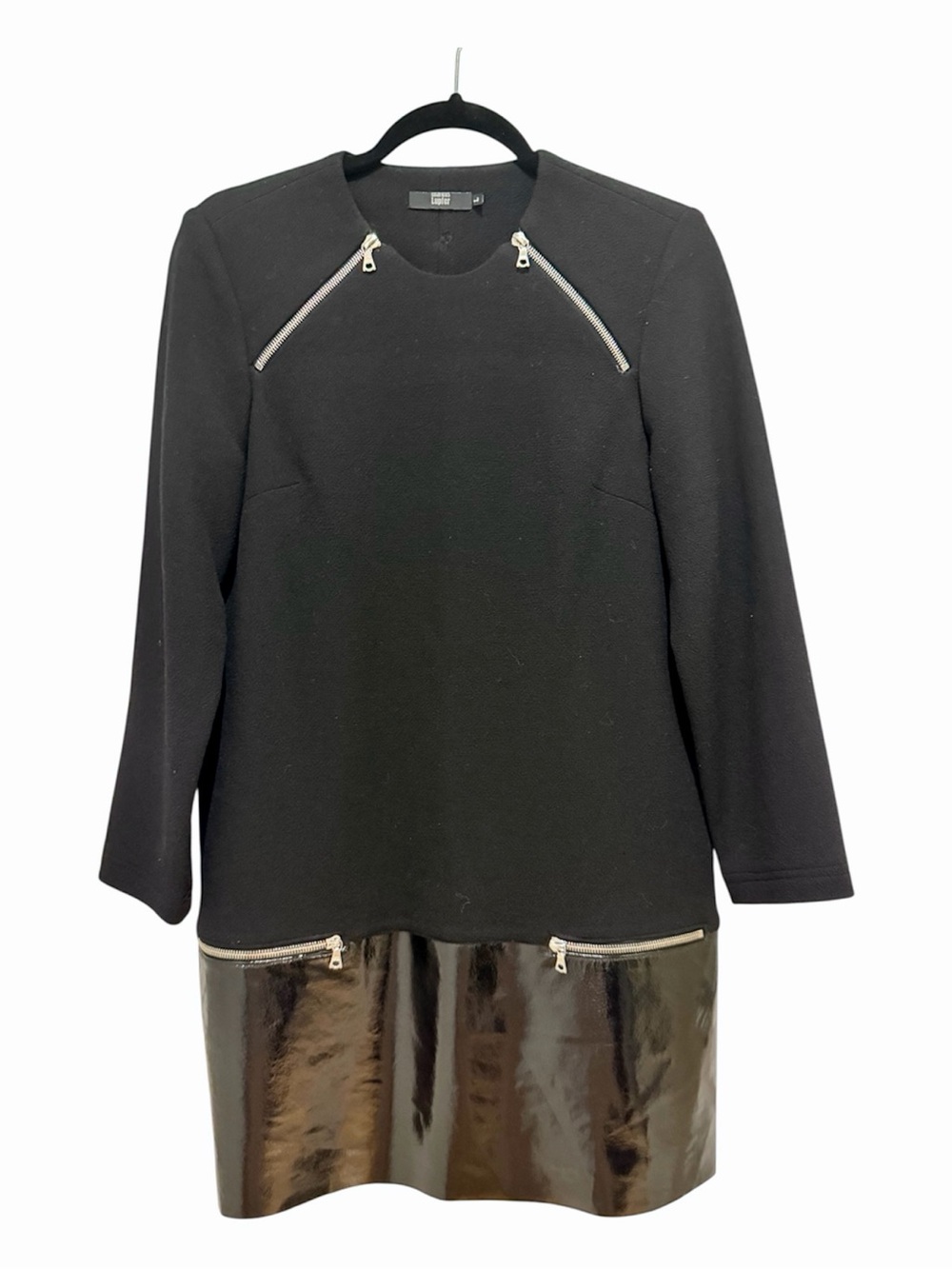 Mod Markus Lupfer Black Lg Dress with Patent Skirt, Silver Zippers and pockets!